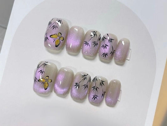 Handmade Palm Tree Press On Nails: Colorful Gel Fake Nails