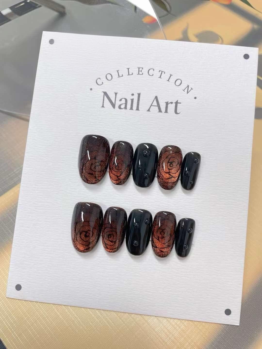 Handmade Winter Cats Press On Nails: Reusable Gel Faux Nails