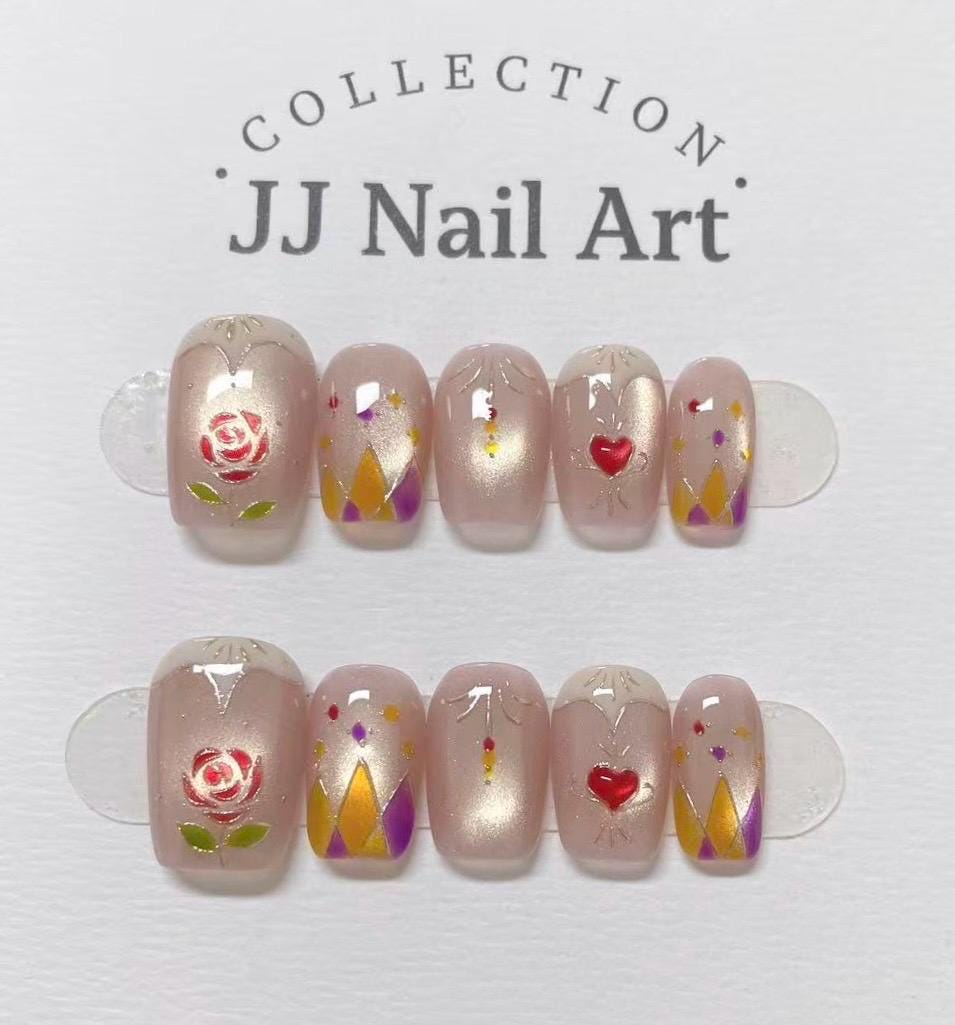 Handmade Red Heart Press On Nails: Reusable Nail Set