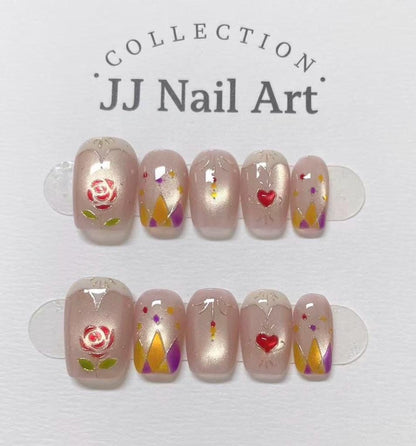 Handmade Red Heart Press On Nails: Reusable Nail Set