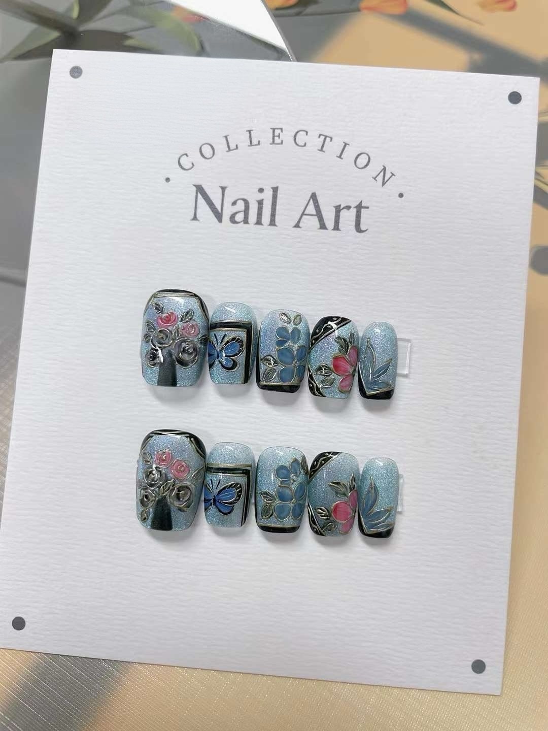 Handmade Floral Press On Nails: Elegant Reusable False Nails
