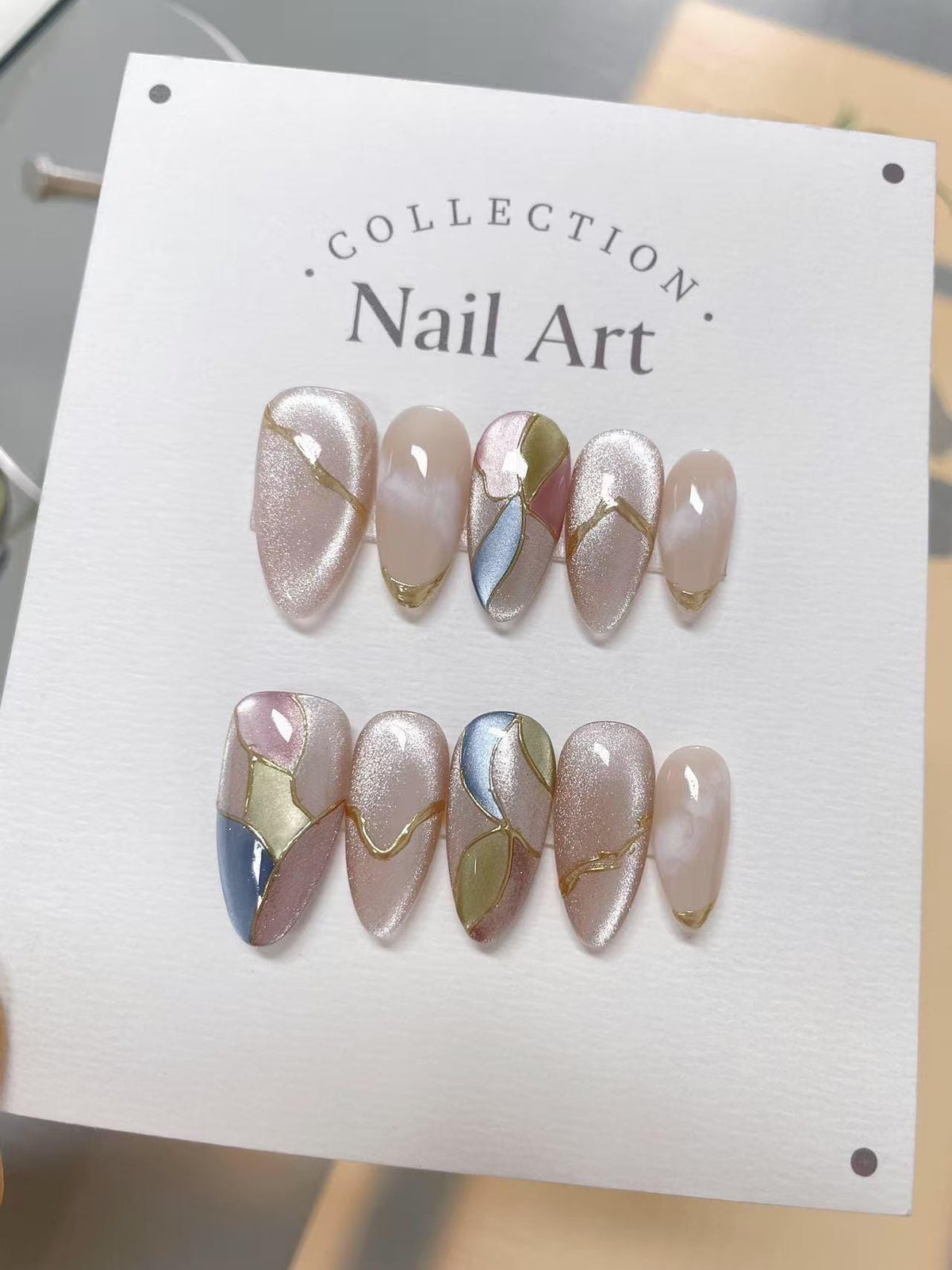 Stained Glass Cat Eye Press On Nails: Hand Painted Reusable Faux Nails