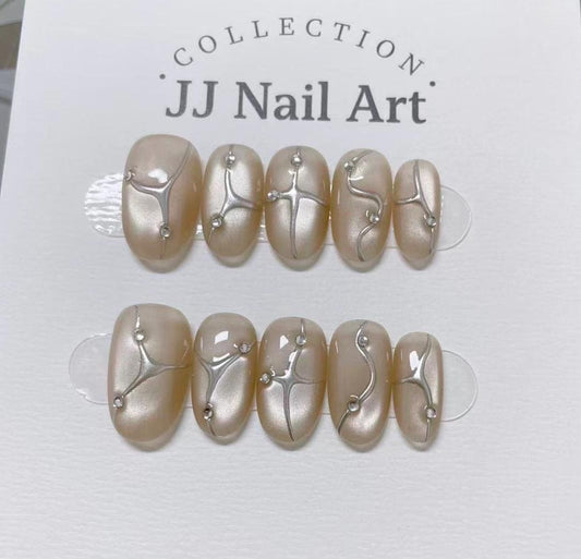 Cat Eye Lines Handmade Press On Nails: Reusable Custom Shape Set