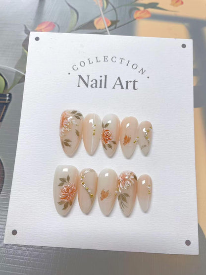 Custom Nail Shape Hand Painted Mum Press on Nails, Reusable Comfortable Nails