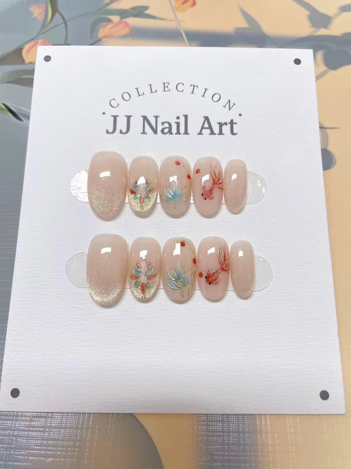 Fish And Flower Press On Nails: Custom Shape Reusable Nail Set