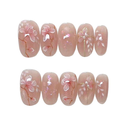 Handmade Floral Press On Nails: Reusable Custom Shape Set