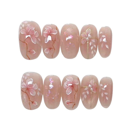 Handmade Floral Press On Nails: Reusable Custom Shape Set