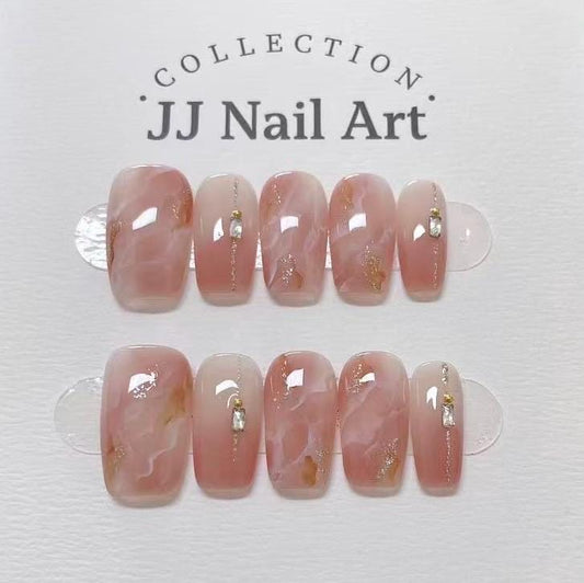 Handmade Marble Smudge Press On Nails: Reusable Set, Nail Art Design