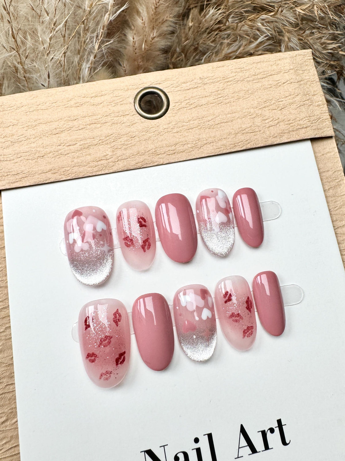 Valentines Day Hearts Cat Eye Customized Press on Nails, Hand Painted Fake Nails, Fancy Cute Nails, Artist Faux Nails, Reusable Premium Nail