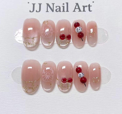 Cute Kitty Hand Painted Press On Nails: Custom Shape Reusable Nail Set