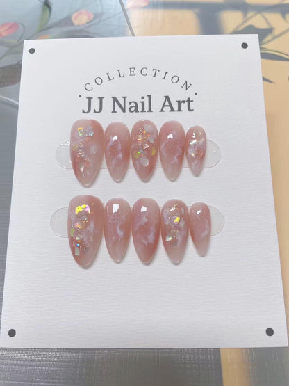 Peach Smudge Press On Nails: Reusable Custom Shape Set