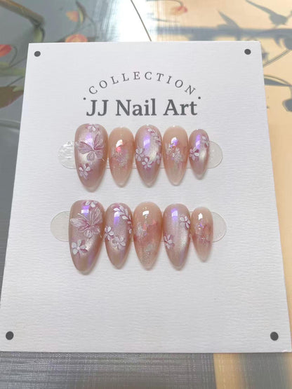 Handmade Butterflies Petals Press On Nails: Reusable Set
