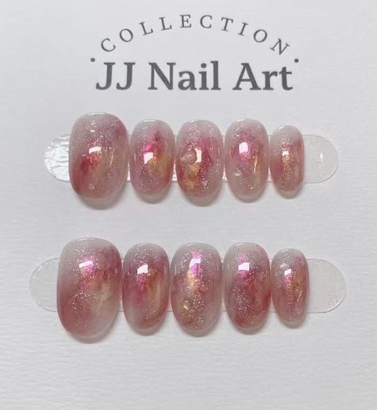 Handmade Pink Smudge Glitters Press On Nails: Reusable Set