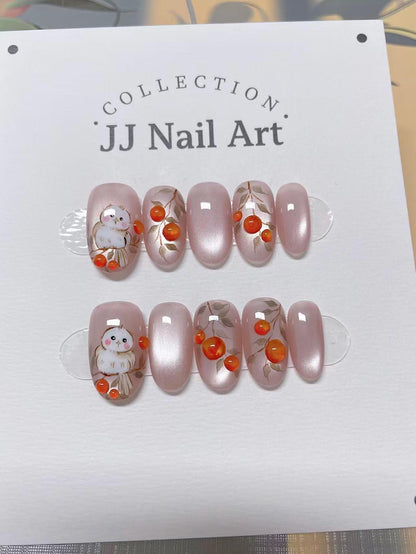 Hand Painted Birdie Press On Nails: Reusable Nail Art