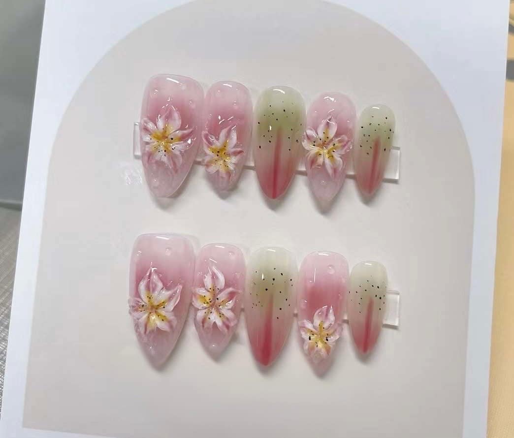 3D Flower Press On Nails: Handmade Reusable Coquette Faux Nails