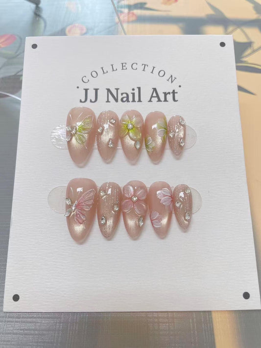 Handmade Butterflies 3D Petals Press On Nails: Reusable Custom Shape Set