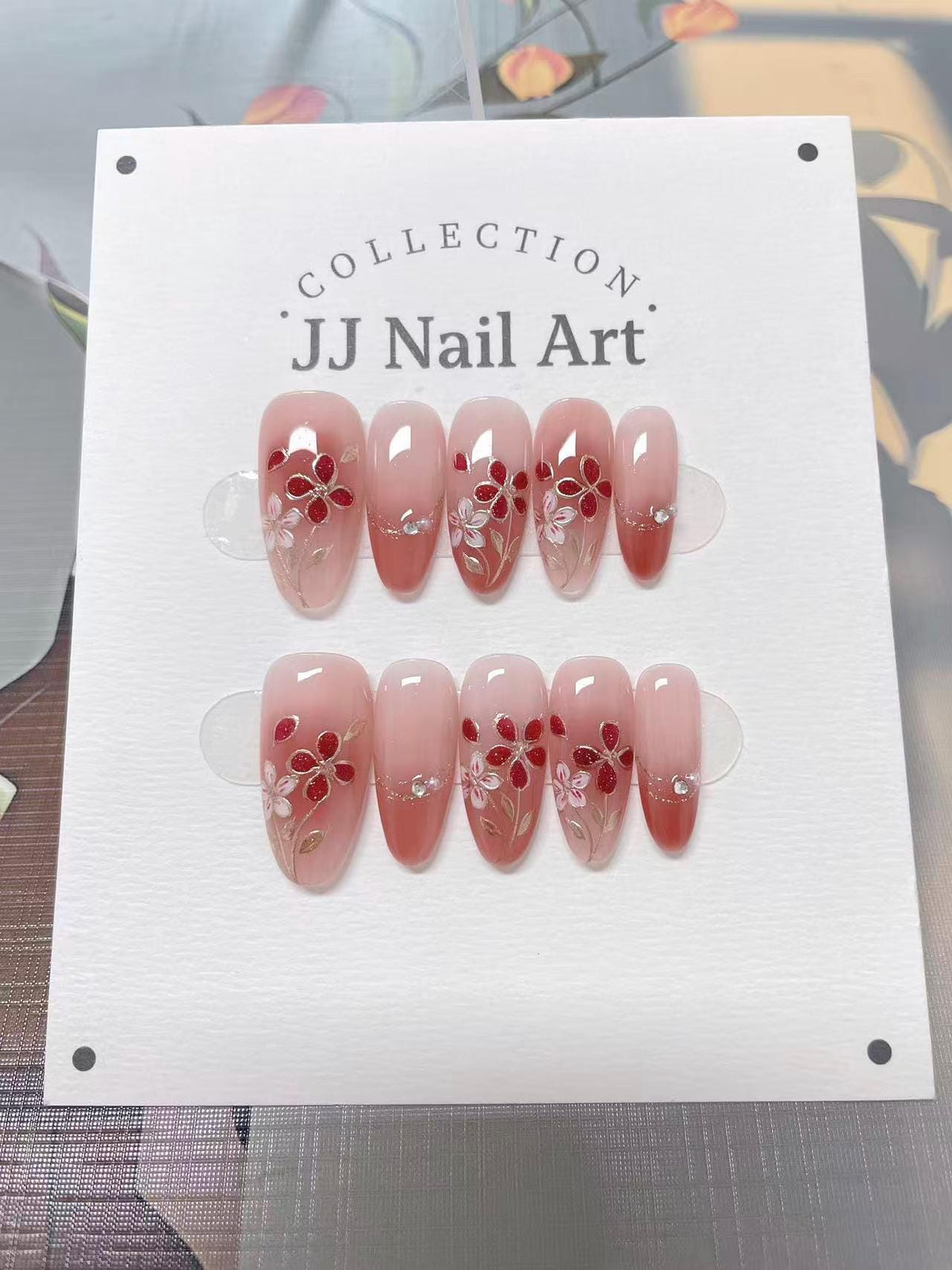 Red Petals Press On Nails: Custom Shape Reusable Nail Set
