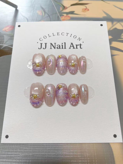 Handmade Ombré Seashells Press On Nails: Reusable Set