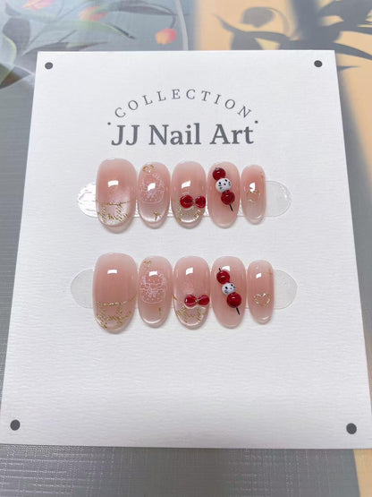 Cute Kitty Hand Painted Press On Nails: Custom Shape Reusable Nail Set