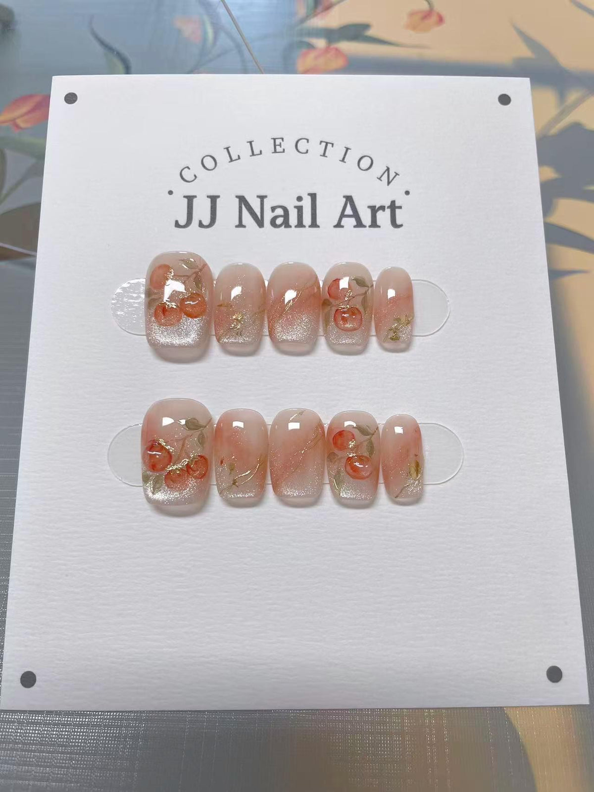 Handmade Fall Fruit Cat Eye Press On Nails: Reusable Nail Set