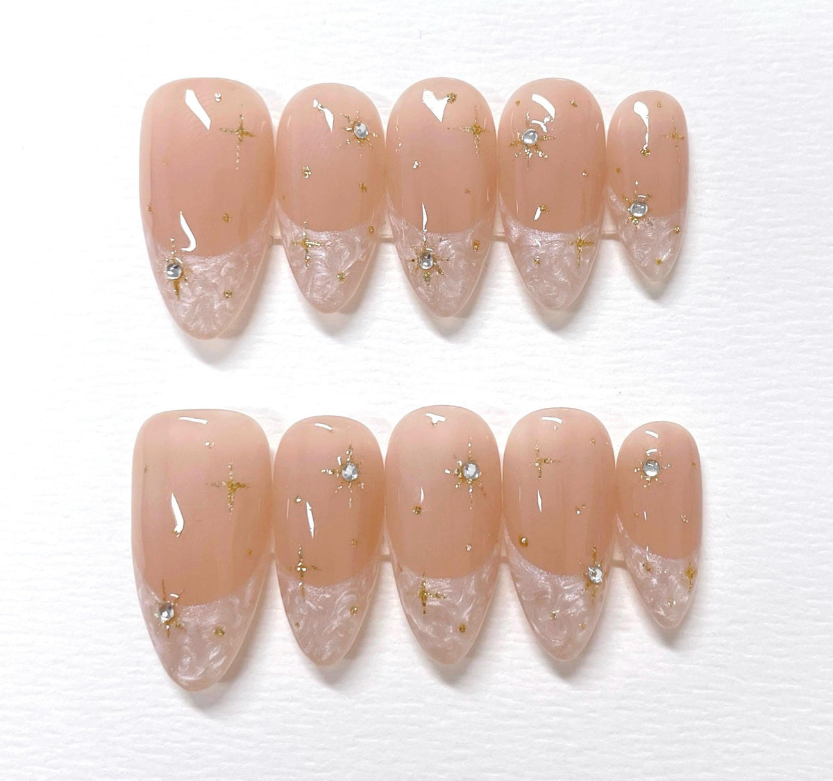 Pearlescent French Press On Nails: Hand Painted Reusable Faux Nails