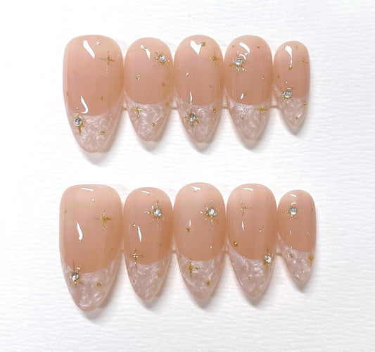 Pearlescent French Press On Nails: Hand Painted Reusable Faux Nails