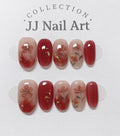 Warm Red Flowers Handmade Press On Nails: Reusable Custom Shape Set