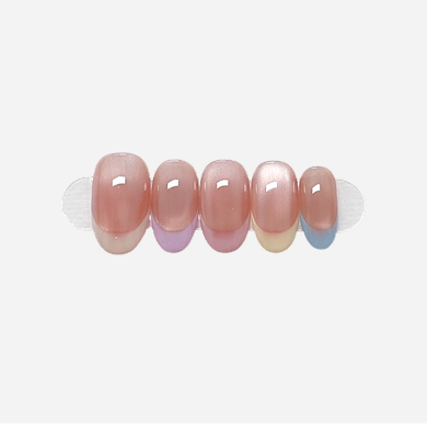 Set of pink and blue gel nails on a white background