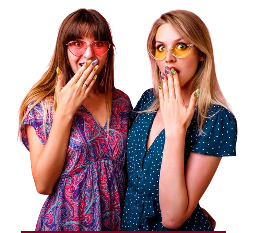 Two girls showing nails design