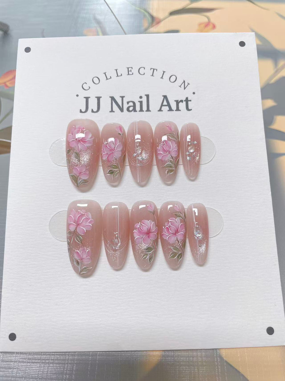 Blooming Pink Flowers Handmade Press On Nails: Reusable Custom Shape Set