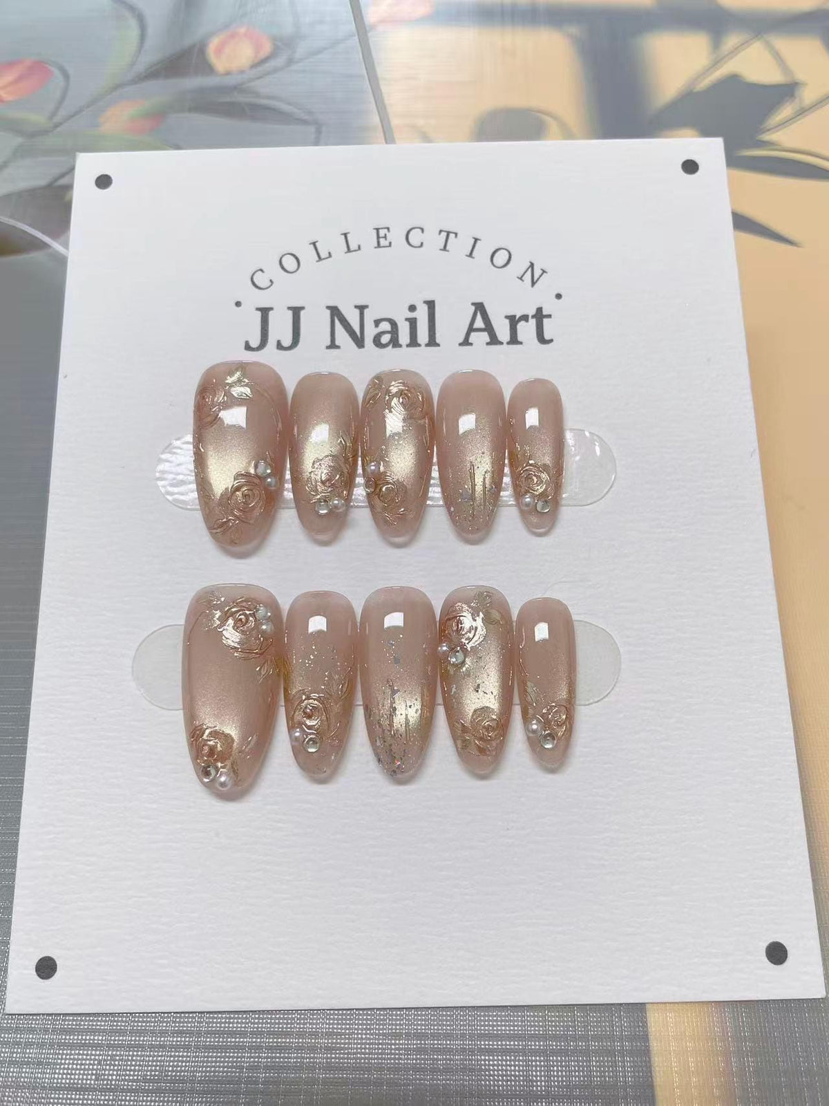 Gold Roses Cat Eye Press On Nails: Reusable Custom Nail Set