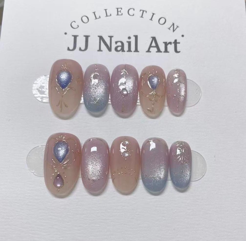 Ombré Cat Eye Press On Nails: Custom Shape Reusable Set