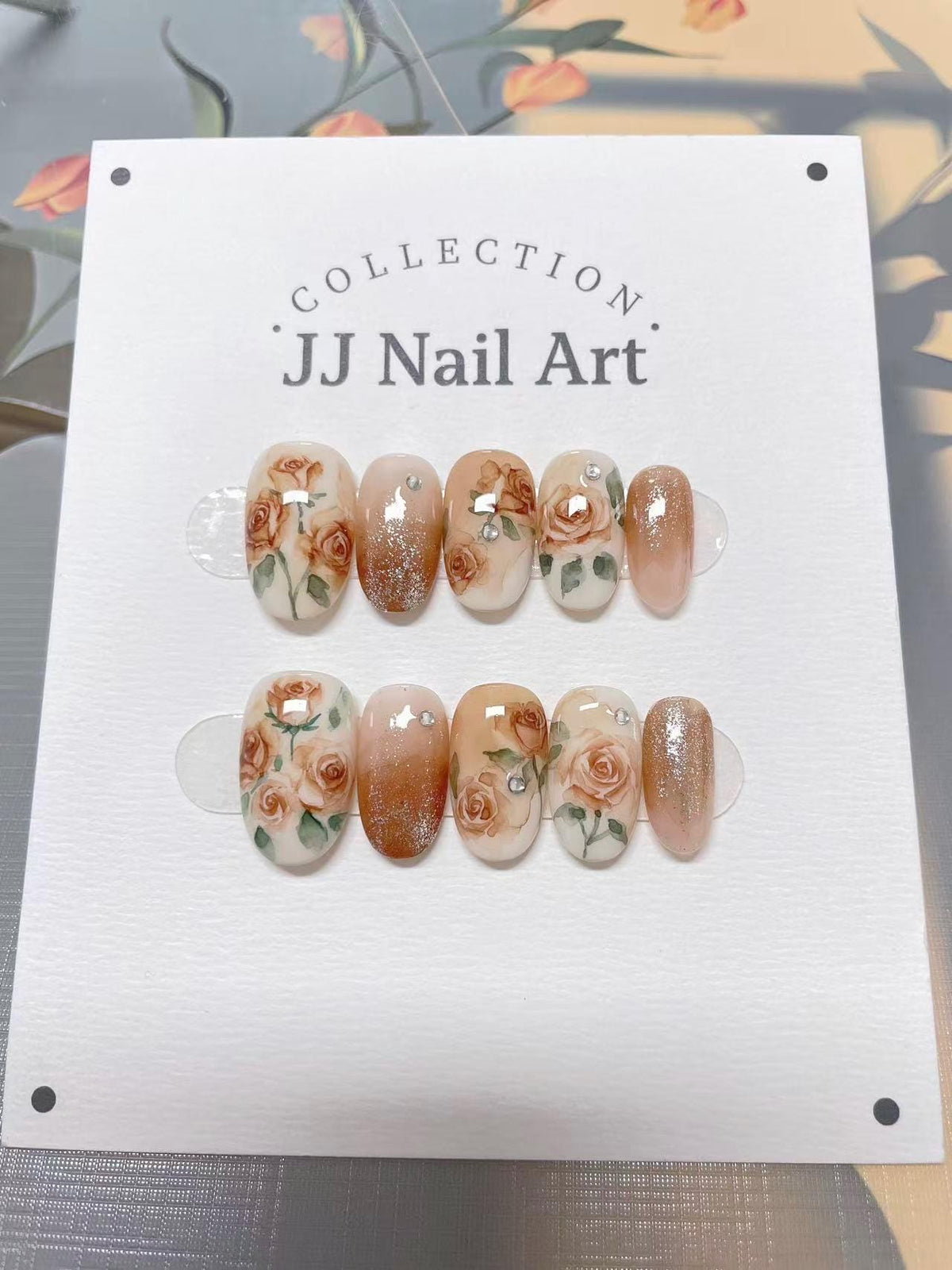 Hand Painted Rose Press On Nails: Reusable Custom Set