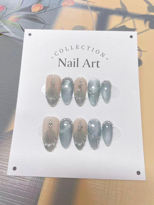Hand Painted Cat Eye Press On Nails: Elegant Reusable Faux Nails