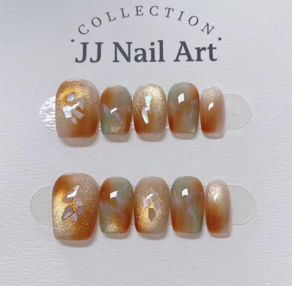 Handmade Jade Orange Smudge Press On Nails: Reusable Set