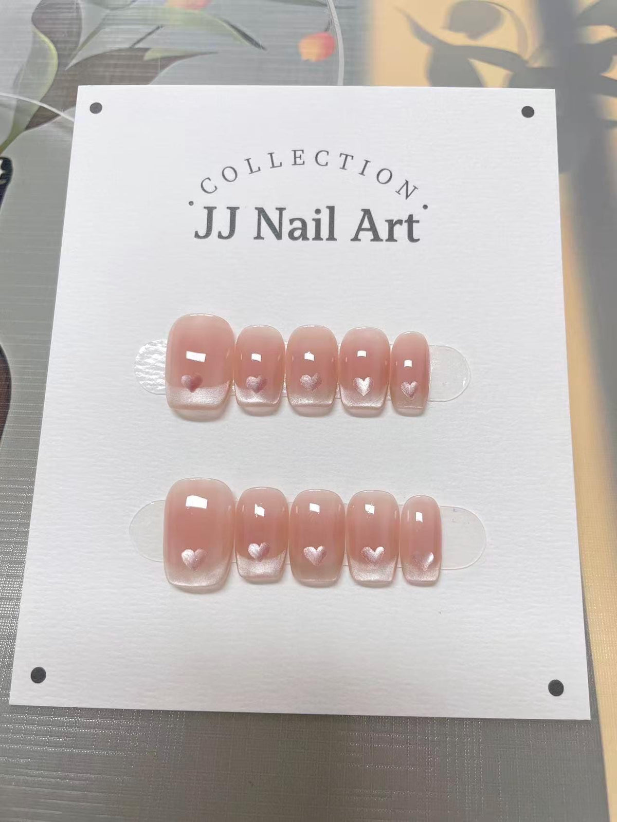 Custom Nail Shape Hand Painted Heart Cat Eye Press On Nails, Reusable Fake Nails