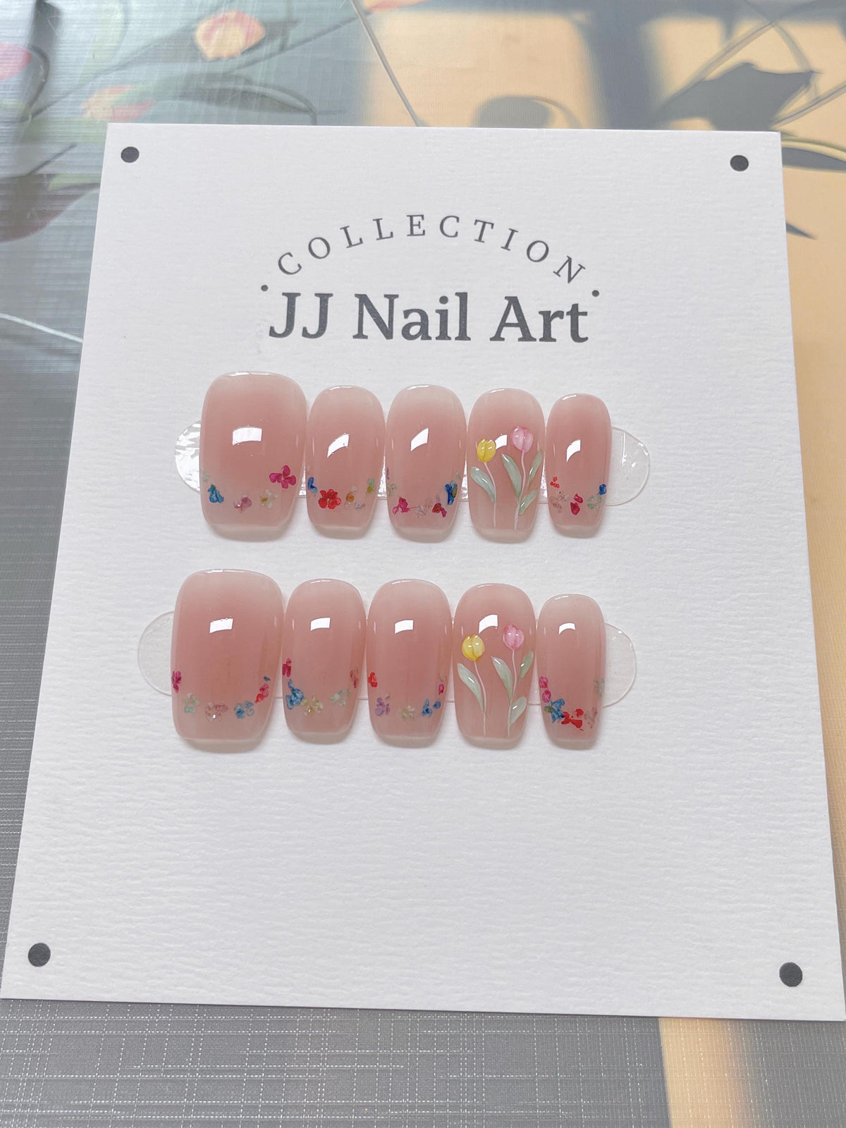 Handmade Spring Floral Press On Nails: Reusable Custom Shape Set