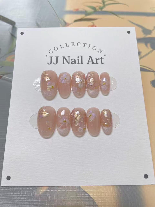 Handmade Butterflies Pearlescent Press On Nails: Custom Shape Reusable Set