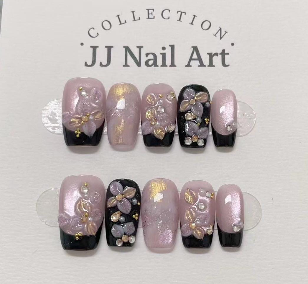 Handmade 3D Petals Press On Nails: Reusable Custom Shape Set