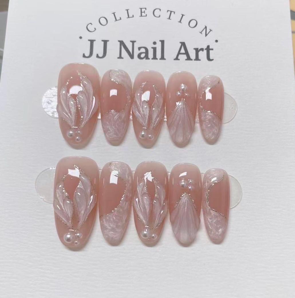 Mermaid Tale Pearlescent Handmade Press On Nails: Custom Shape Reusable Set