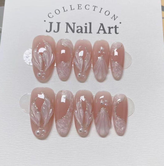 Mermaid Tale Pearlescent Handmade Press On Nails: Custom Shape Reusable Set
