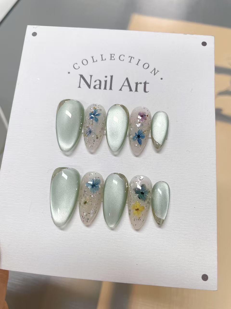Hand Painted Press On Nails: Summer Fields Floral Reusable Faux Nails