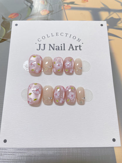 Pink Petals Press On Nails: Reusable Custom Shape Set