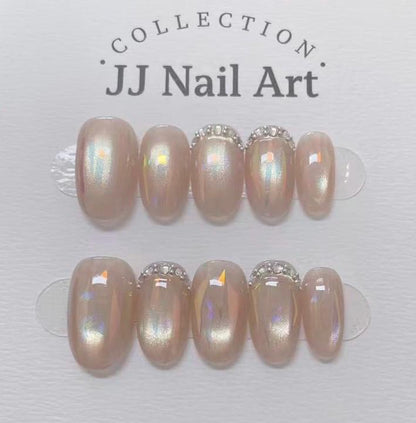 Handmade Diamonds Cat Eye Press On Nails: Reusable Set