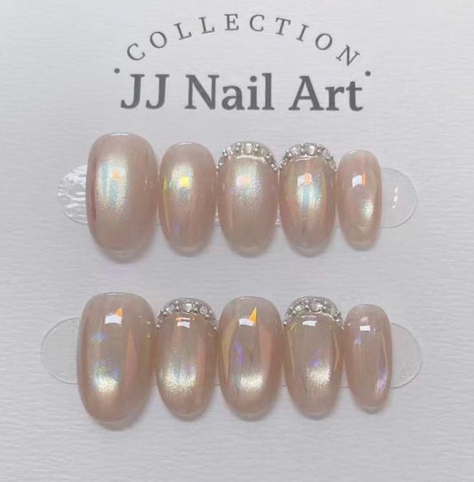 Handmade Diamonds Cat Eye Press On Nails: Reusable Set
