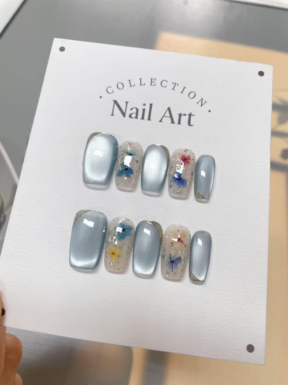 Beach Flowers Press On Nails: Hand Painted Reusable Faux Nails