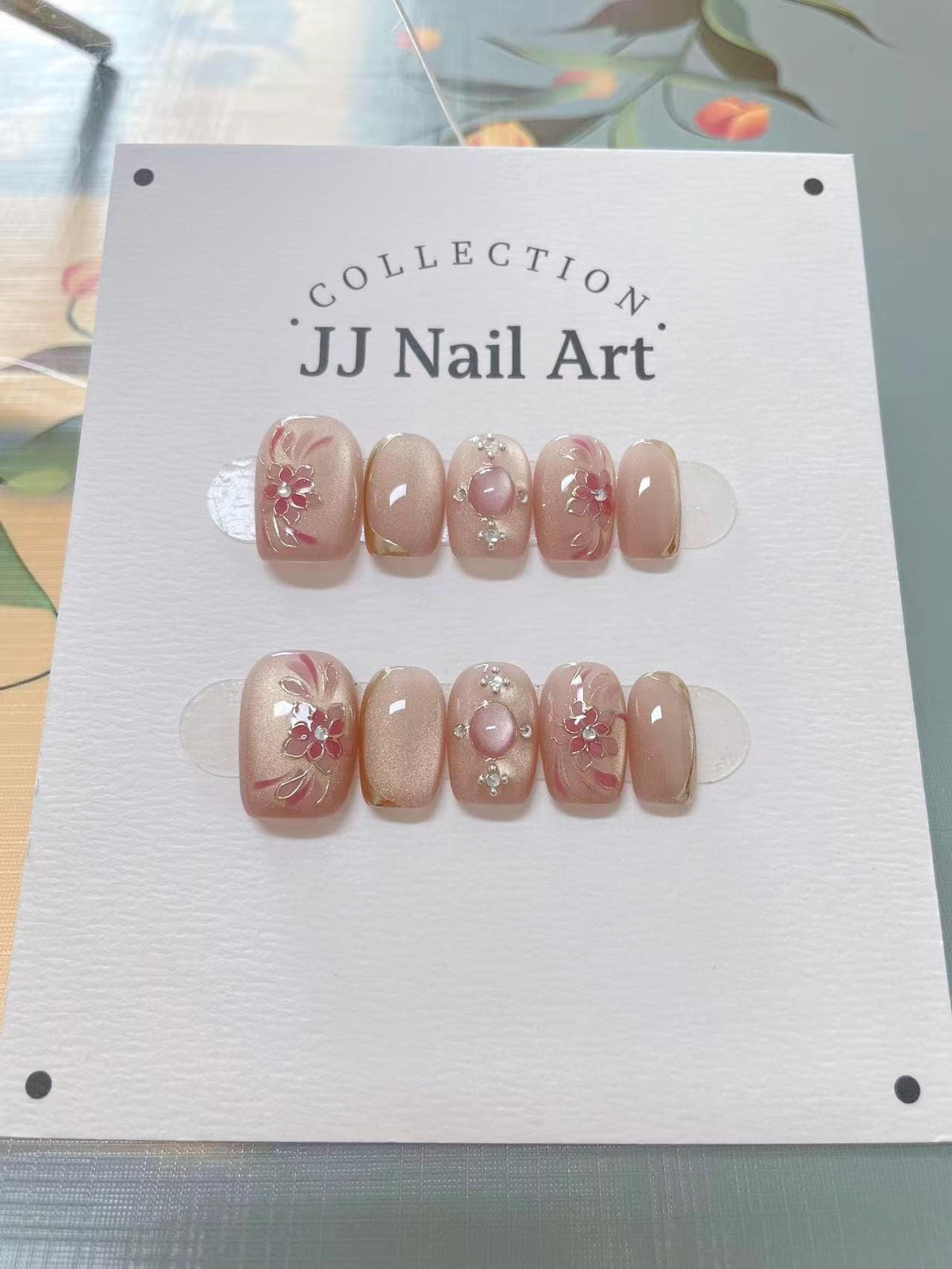 Handmade Pink Petals Press On Nails: Reusable Set