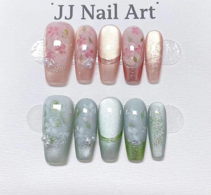 Smudged Petals Hand Painted Press On Nails: Custom Shape Reusable Nail Set