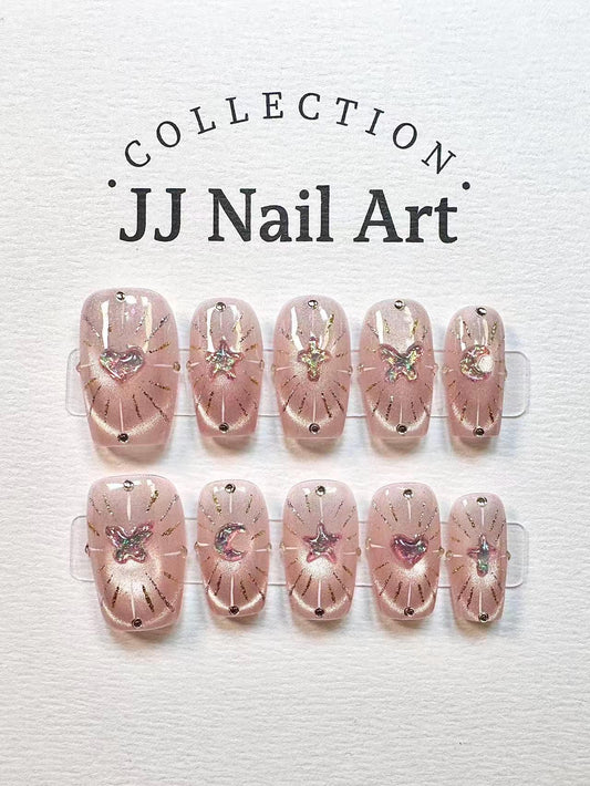 Symbols Cat Eye Press On Nails: Custom Shape Reusable Set