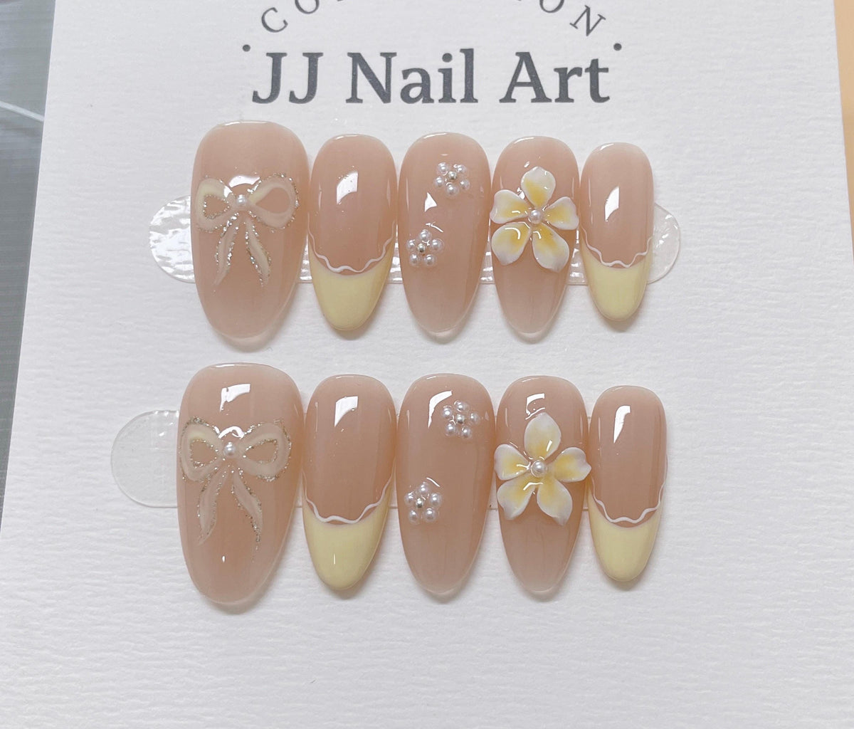 Yellow Flower Spring French Press On Nails: Reusable Custom Shape Set